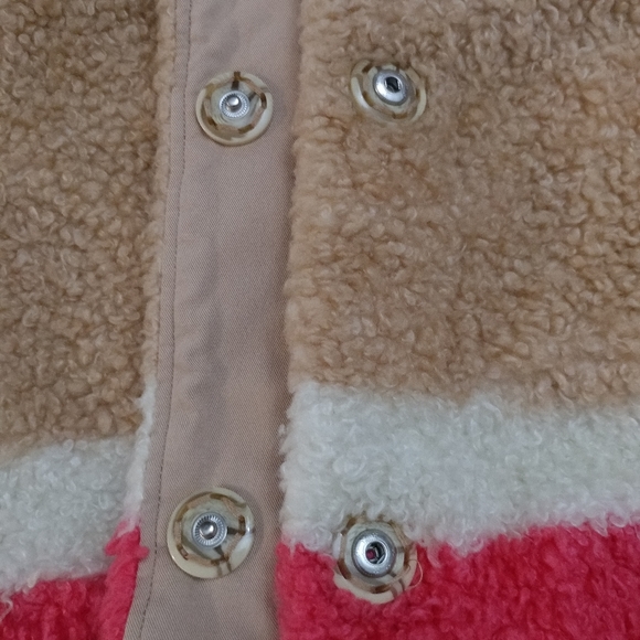 Pink and Tan Sherpa teddy coat by Anthropologie. - Picture 6 of 15